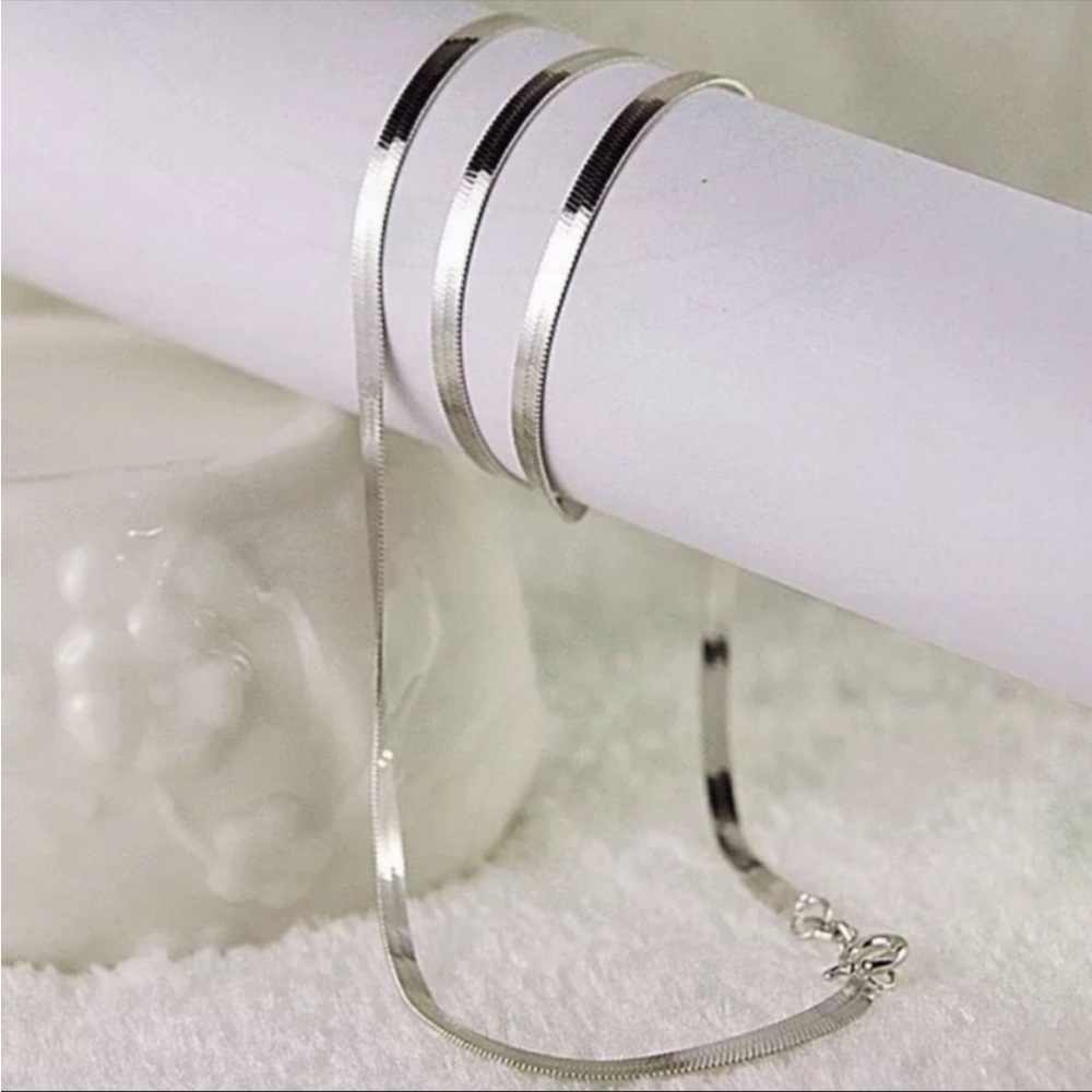 NEW 925 STERLING SILVER SNAKE FLATE NECKLACE - Picture 4 of 7